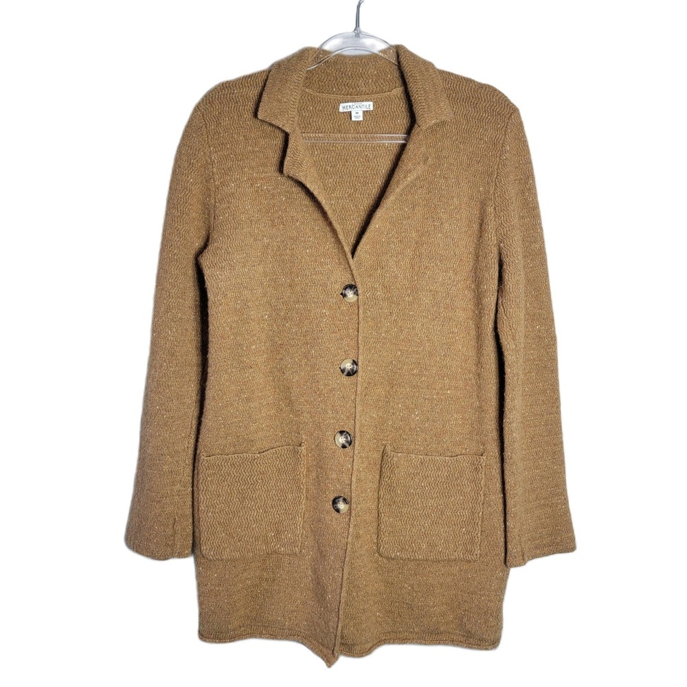 J Crew Mercantile Womens  Camel Donegal Sweater Coat M Lambs Wool Pockets Button
